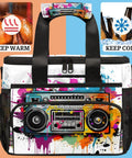 Insulated Picnic Backpack With Big 12x8.7x10in Lunch Tote Keeps Your Grub Fresh On The Go with colorful boombox design on front