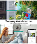 Child using watering can while 2K Wireless Outdoor Security Cameras Set Up Made Easy show video on smartphone with two-way intercom