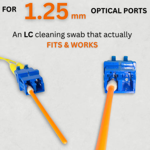 Sysotek LC fiber optic cleaning swabs, 1.25 mm connectors; lint-free tips with blue adapter housings