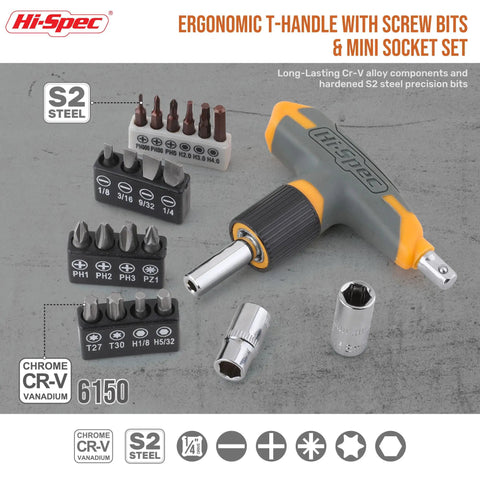 Heavy Duty Magnetic T Handle Ratchet Wrench And Screwdriver Set With Rugged Carry Toolbox 30 Piece Boss Grade DIY Fix It Kit including screw bits.