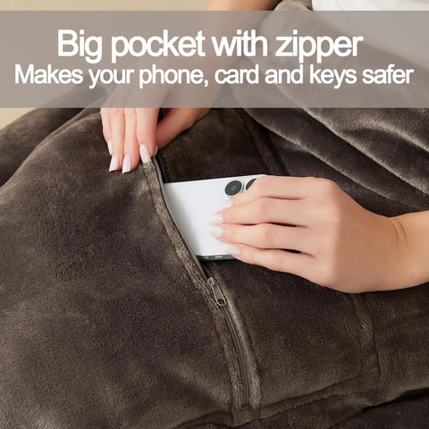 Person using pocket with zipper on 2 In Go Everywhere Travel Blanket Pillow Micro Plush Flannel Cozy Compact For Airplane And Car Office And Home Use Ultra Soft Sleep Pillow For Travel Essentials Gray