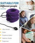 Purple Jaximy inflatable neck traction device for serious pain relief, ideal for different users like office workers and drivers.