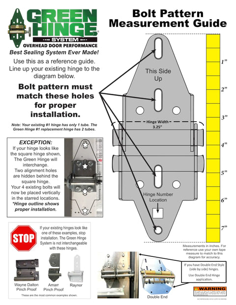 Diagram of bolt pattern for Energy Saving Garage Door Seal Hinge For 4 Panel Doors 12 Foot Wide And Over With Auto Self Adjusting.
