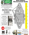 Energy Saving Garage Door Hinge For 12 Foot Wide And Over 5 Panel Doors With Self Adjusting Seal System Reducing Dirt Dust Rain And Moisture, Spring Loaded For Tight Closings Up To One Quarter Inch Gap, Easy Install measurement guide with bolt pattern diagram.