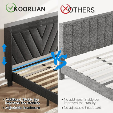 Comparison of Prime Queen Platform Bed Frame Featuring Adjustable Wingback Headboard And Built In Type C Usb Charging Ports against others.