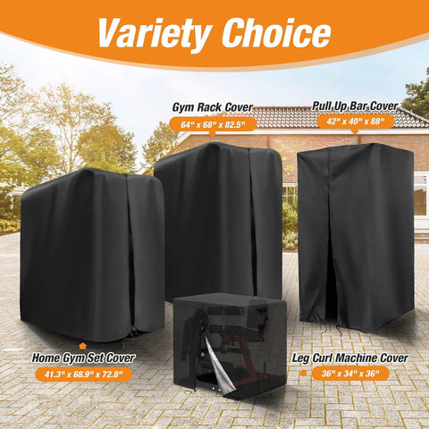 Heavy Duty Waterproof Leg Extension And Curl Machine Cover for home gym, visible with other gym covers, size 36x34x36 inches.