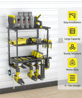 Must Have 4 Layer Power Tool Organizer Wall Mount With Heavy Duty Metal Shelves Cordless Drill Holder And Screwdriver Tray 300 Lb Capacity Space Saving Garage Storage Rack For Tools And Chargers