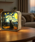 3D Wooden Puzzle Night Light For Adults And Teens, Dope DIY Craft Kit With Touch Light, Christmas And New Year Desk Decor, Van Gogh Cat Design