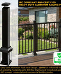 Heavy Duty Three By Three Inch Aluminum Railing Post Built For Porches And Decks Holds Up To 800 Lbs Textured Black Powder Coat AAMA2604 IBC Compliant 39 Inch Height