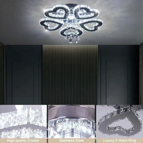 5 Heart Ring Crystal Chandelier LED Ceiling Light Fixture Stainless Steel Pendant Lighting For Bedroom Living Room Dining Room And Foyer Romantic Vibe Showpiece With Cool White Brightness