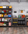 Beefy 5 Tier Heavy Duty Metal Garage Shelving Unit Adjustable Steel Shelves 71 Inch High 32 Inch Wide 14 Inch Deep Ultra Sturdy Storage Rack For Garage Warehouse Basement Pantry And Industrial Organizers Up To 2051 Lbs Capacity in garage with storage bins and tires