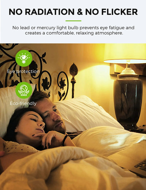 Couple relaxing under lamp with 3 Way LED Bulbs 50, 100, 150W Equivalent, Dimmable A19 E26 Base, Soft White 3000K lighting
