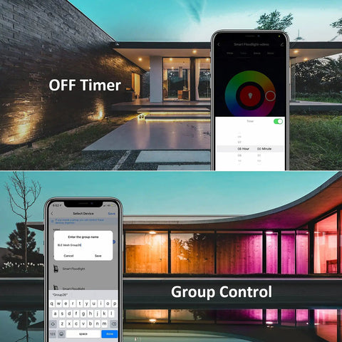 Smart RGB LED Flood Light 25W Tunable White 2700K-6500K Outdoor Uplights IP66 with app control and timers for house event lighting
