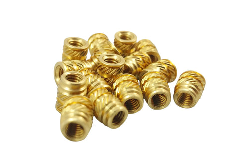 Heavy Duty 6 32 Threaded Heat Set Inserts For 3D Printing Solid Gold Brass Screws, pack of 20 with fine threading detail.