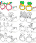 Bulk 32 Pairs Summer Craft Coloring Glasses Kit With 8 Funky Designs Hawaiian Luau Beach Party Theme DIY Decor for kids.