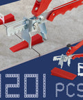 Tile Leveling System Kit With Plier And 1000 Spacers Clips And 200 Reusable Wedges For Ceramic Tile And Stone Installation 1/16 Inch Spacers DIY Friendly Pro Grade Fast Easy Setup And Professional Results shown with plier and spacers in use