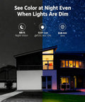 5MP Color Vu Full Color Night Vision Vandal Dome PoE IP Camera Outdoor 2.8mm Wide Angle H265 IP67 Waterproof NVR Ready Requires NVR For Operation Not Standalone showing night vision capabilities of a home.