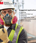Worker wearing P100 Respirator Cartridge 60926 Pair NIOSH Approved For Organic Vapors Acid Gases Ammonia Formaldehyde in factory