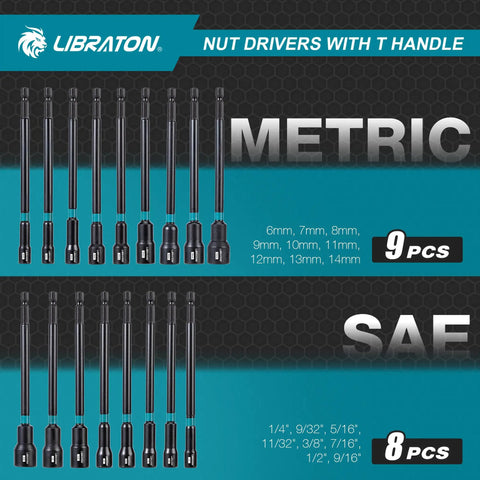27 Piece Magnetic Nut Driver Set With Ratcheting T Handle All In One Fastening Kit Includes Long Metric And SAE Nut Drivers