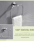 Slick Premium Chrome Square Hand Towel Ring For Bathroom Sink Wall Mounted Heavy Duty Rust Resistant with white towel