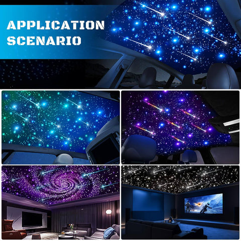 Car Starlight Headliner Kit With Dope 4 Color Fiber Optic Ceiling Lights installed in various settings