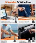 Electric Air Duster With 110000 RPM High-Speed Turbo Blast, Rechargeable 3-Speed Dust Blower with 5 nozzles for versatile cleaning.