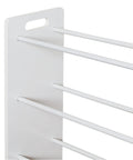 Side view of Kids Toy Storage Organizer with Bins in Pastel Colors, Wall Mounted Design with 12 Bins across Four Tiers in white