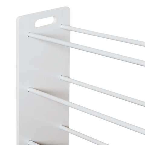Side view of Kids Toy Storage Organizer with Bins in Pastel Colors, Wall Mounted Design with 12 Bins across Four Tiers in white