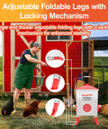 Three Point Six Gallon Chicken Feeder With Anti Roost Cone 3 adjustable height locking legs, backyard setup with chickens