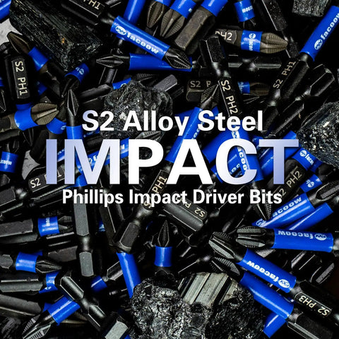 16 Pack PH2 Phillips Impact Driver Bits Set With Magnetic Tips S2 Alloy Steel visible with assorted drill bits