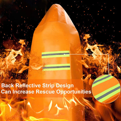 Fireproof Cloak For Home And Office Emergency Use Extra Large Glass Fiber Fire Escape Cape With Silicone Coating Heat Resistant Hooded Fire Blanket Suit Household Safety Gear Orange 63 By 56 Inches with reflective stripe design.