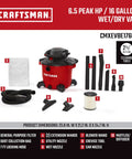 16 Gallon Wet Dry Shop Vacuum With 6.5 Peak HP Heavy Duty Power Detachable Leaf Blower Two In One Portable Vacuum with accessories