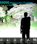 Ultra Bright Black Flashlight For Home, Outdoors And Emergency Use illuminating a forest path at night