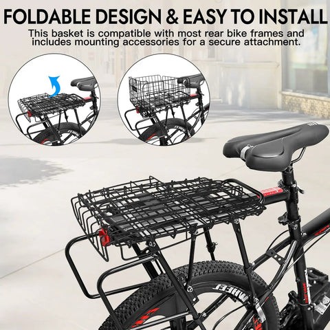 Rear Bike Basket With Removable Insulated Liner Ride Ready Rainproof Cover Cargo Net Quick Release Folding Design on bike