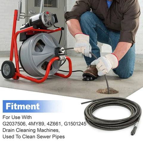 Straight Up Drain Cleaning Cable Sewer Snake FiveSixteen In By TwentyFive Ft Drop Head Auger Heavy Duty Replacement Machine Part in use