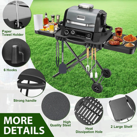 Portable Indoor Grill Table Stand For Ninja Woodfire OG701 OG850 OG951 Series 51 Inch Wide Folding Tailgating Table with grill.