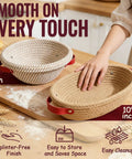 Person touching Complete Sourdough Starter Kit With Round 9 Inch Proofing Basket Oval 10 Inch Proofing Baskets on kitchen counter.