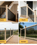 Rock Solid Black Aluminum Balusters 50 Pack 32 25 Inch Rust Proof Deck Spindles used in stairs, porch, balcony, and garden railings.
