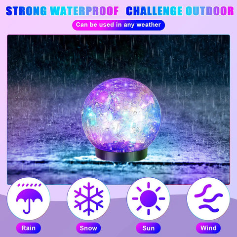 Lit Multicolor Solar Globe Lights 4 Pack With Cracked Glass Balls LED Copper Wire Waterproof outdoor decor for rain and snow