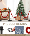Stanchion Posts With Velvet Ropes Set Of 6 For Crowd Control Barriers No Fuss Setup; holiday decor in background, focus on connection feature.