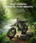Beast Mode 3000W Electric Dirt Bike For Adults With 20 Inch All Terrain Fat Tires by a stream in forest