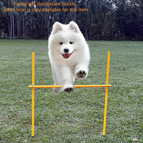 Dog Agility Training Set With Six Weave Poles And Adjustable Jump Bar Outdoor Obstacle Course Weather Resistant