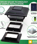 Solar Post Cap Lights For 4x4 Posts, Outdoor Waterproof Deck And Fence Lighting, Black, 6 Inch Cap Lights, with solar panel