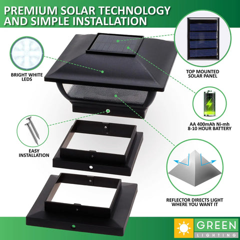 Solar Post Cap Lights For 4x4 Posts, Outdoor Waterproof Deck And Fence Lighting, Black, 6 Inch Cap Lights, with solar panel