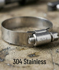 Close-up of a single 304 stainless steel hose clamp from 30Pcs 304 Stainless Steel Hose Clamps Set With 6-51mm Adjustable Worm Gear Clamps.