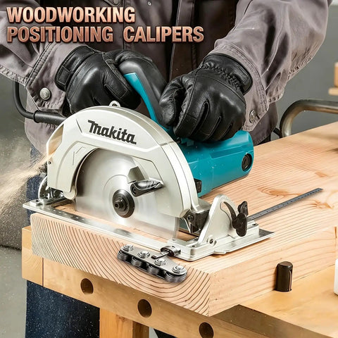 16 Inch Circular Saw Guide Rail With Nine Smooth Rollers For Rock Solid Cuts And Bullseye Accuracy Adjustable Rip Edge Cutting Rail With Laser Scale For Easy Woodworking And Pro Builder Projects in use with a Makita circular saw.