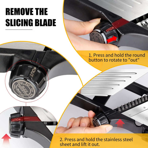 Adjustable Stainless Steel Mandoline Slicer For Kitchen Vegetables With 7 In 1 Blades demonstrating blade removal process.