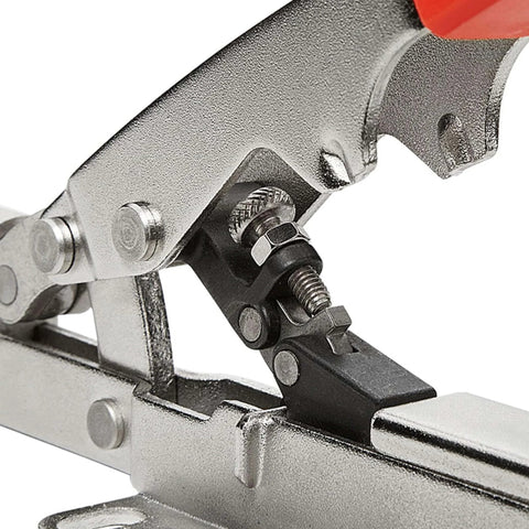 Close-up of Auto-Adjust Toggle Clamp For Inline Workbench With Horizontal Base Plate, 450 Lb Hold Capacity, Quick Setup