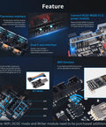 Turbo 32Bit 120MHz Control Board with WiFi, DCDC, dual Z-axis interfaces for 3D printers, showing installation features and BTT Writer use.