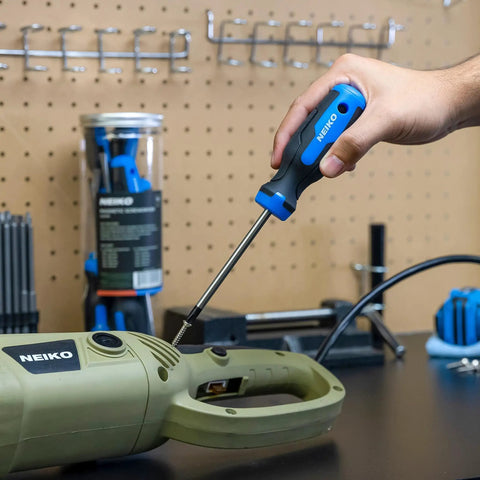 Person using 10 Piece Magnetic Screwdriver Set With Phillips And Flathead Bits, Heat Treated CRV Steel on power tool